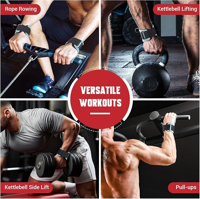 Weight Lifting Wrist Strap, Double-Layer Leather for Deadlift Powerlifting | Gym Strap with Adjustable Neoprene Padded Fit for 6.3–8 Inch Wrist, 8.07-Inch Leather Strap, Gym Workout Lifting Hook (Pair)