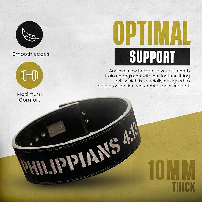 Christian Lever Weightlifting Belt 10mm | Faith Lever Weight Belt for Men, Secure Steel Lever Buckle, Durable Reinforced Thick Leather Construction, Lever Gym Belt