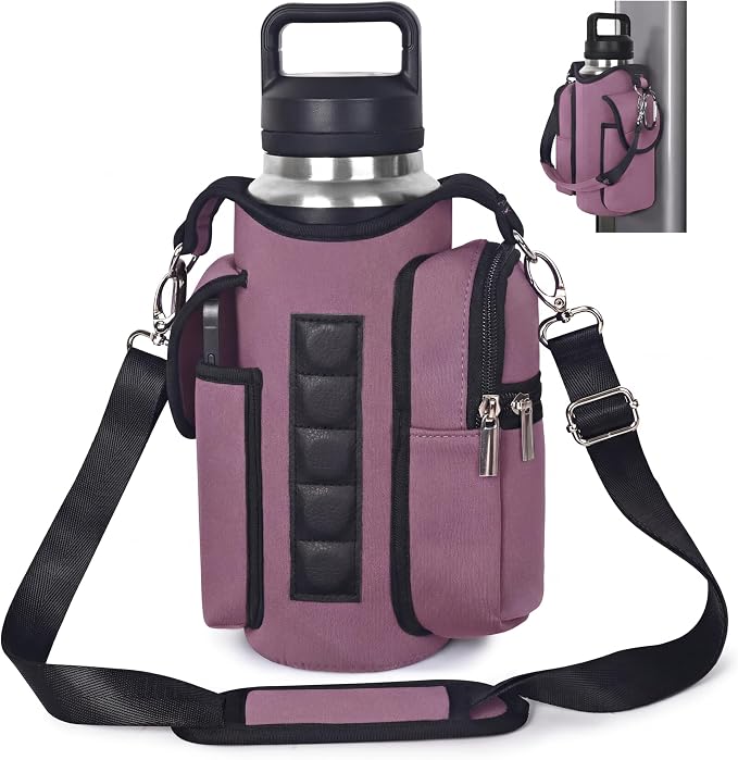 Magnetic Gym Tote,18-40oz Water Bottle Bag Holder,Neoprene Case Pouch with Phone Pocket,Men Women Workout Accessories