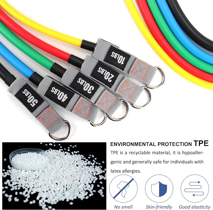 Resistance Bands with Handles and Door Anchor for Home Workouts | For women and men; includes a door anchor and simple guide for exercise, stretching, and home workouts.
