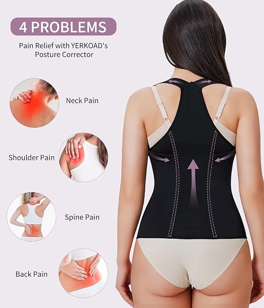 YERKOAD Back Brace for Women Full Back Straightener Posture Corrector Black | Breathable Back Support Posture Corrector Adjustable Waist Trainer Full Back Pain Relief Brace for Working, Exercising