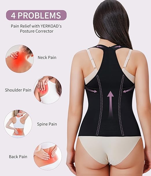 YERKOAD Back Brace for Women Full Back Straightener Posture Corrector Black | Breathable Back Support Posture Corrector Adjustable Waist Trainer Full Back Pain Relief Brace for Working, Exercising