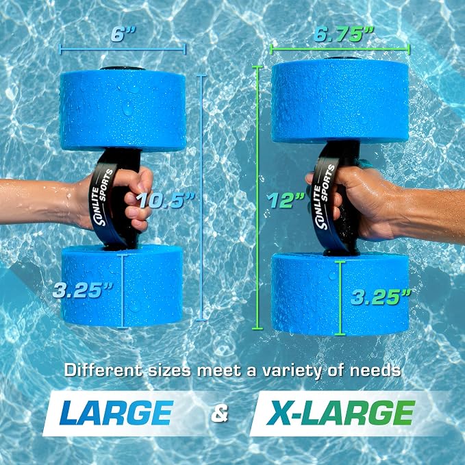 Sunlite Sports Water Weights Pool Exercise Dumbbells, Water Aerobic Equipment, High-Density EVA-Foam Dumbbell with Handle Strip, Aqua Therapy, Pool Fitness, Water Exercise, Set of 2