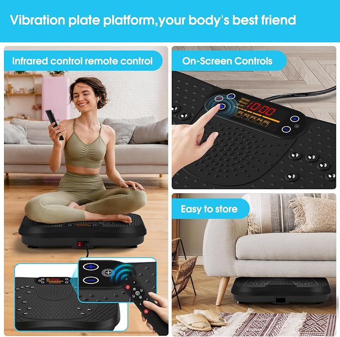 SoftGym Vibration Plate Exercise Machine for Lymphatic Drainage & Fitness | Quiet Heavy Duty 450lbs Capacity Platform, 120 Speeds Shake Machine with Resistance Bands for Home Muscle Activation