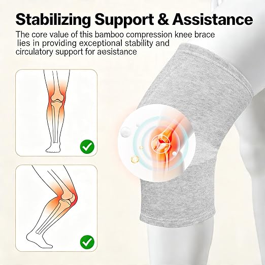 Premium Bamboo Knee Compression Sleeve, 1 Pair Slip-One Knee Support, Elastic Warm Knee Brace for Knee Pain, Joint Recovery, Sports, Daily Wear for Adults (Gray, X-Large)
