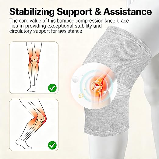 Premium Bamboo Knee Compression Sleeve, 1 Pair Slip-One Knee Support, Elastic Warm Knee Brace for Knee Pain, Joint Recovery, Sports, Daily Wear for Adults (Black, Medium)