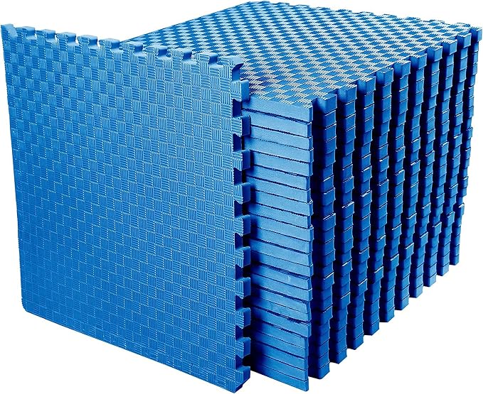 BalanceFrom Puzzle Exercise Mat 1" Thick, EVA Interlocking Foam Floor | Tiles for Home Gym, Mat for Home Workout Equipment, Floor Padding for Kids, Blue, 24 in x 24 in x 1 in, 72 Sq Ft - 18 Tiles