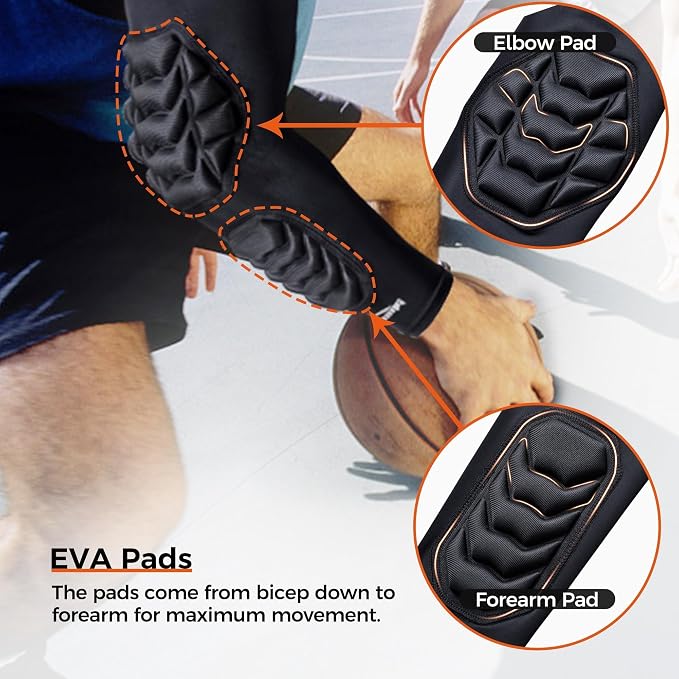COOLOMG Football Arm Pads Padded Forearm Elbow Sleeves | Padded Compression Arm Sleeves for Football Basketball Volleyball 1 Pair