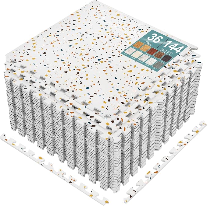 Sorbus Wood Grain Floor Tiles Foam Mat EVA Interlocking Mats Tile 3/8-Inch Thick Flooring Wood Puzzle Exercise Mats w/Borders - Home Playroom Basement, Apartment, Trade Show, Baby, Dance