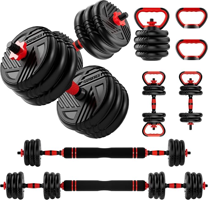 Adjustable Dumbbell Set, 20/30/45/70/90lbs, 5 in 1 Multi-Function Dumbbells | Converts to Barbell Kettlebell&Push up Stand, Free Weight Set for Home Gym Workout, Suitable for Men/Women Strength Training
