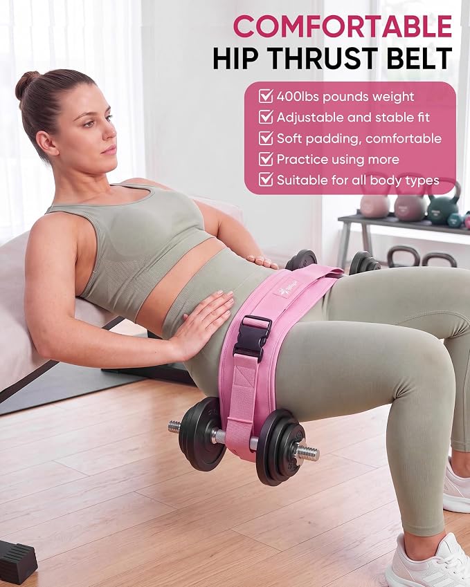 Hip Thrust Belt, Leather Dumbbell Booty Workout Belt | Adjustable non-slip booty belt for hip thrusts, fits dumbbells kettlebells plates, home gym exercise equipment