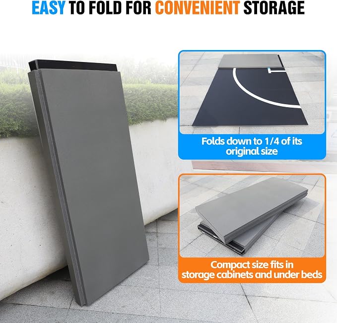 10' x 10' / 10' x 6.5' Foldable Wrestling Mat, Non Slip Waterproof Training Floor Mat for BJJ, MMA, Taekwondo, Grappling, Yoga & Martial Arts Home Workout 1p1