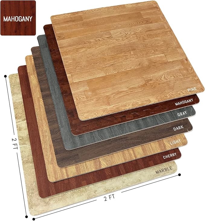 Sorbus Wood Grain Floor Tiles Foam Mat EVA Interlocking Mats Tile 3/8-Inch Thick Flooring Wood Puzzle Exercise Mats w/Borders - Home Playroom Basement, Apartment, Trade Show, Baby, Dance