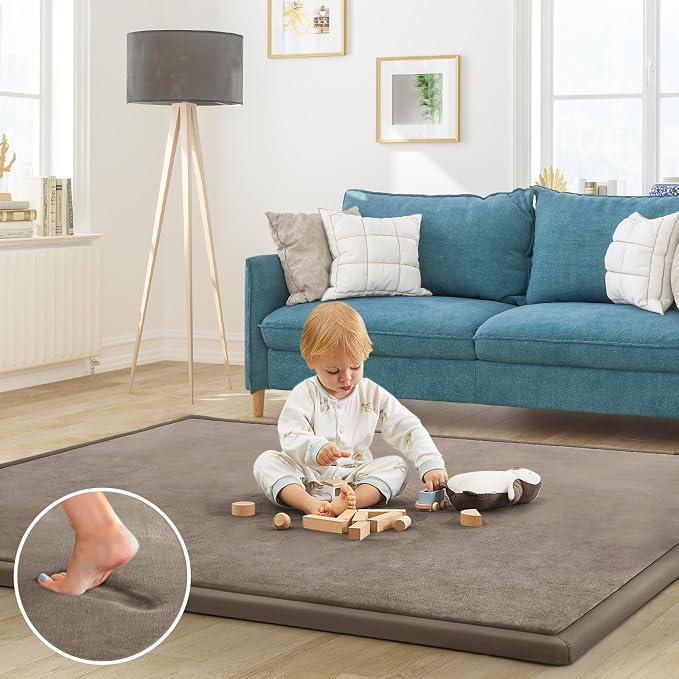 Baby Play Mat for Floor Nursery Rug Muscle Mat Area Rug Playroom Rug 50"x50" Playpen Mat Elastic Foam 1.3" Thick Crawling Mat for Babies,Toddlers, Infants, Kids,Camel