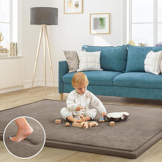 Baby Play Mat for Floor Nursery Rug Muscle Mat Area Rug Playroom Rug 50"x50" Playpen Mat Elastic Foam 1.3" Thick Crawling Mat for Babies,Toddlers, Infants, Kids,Camel