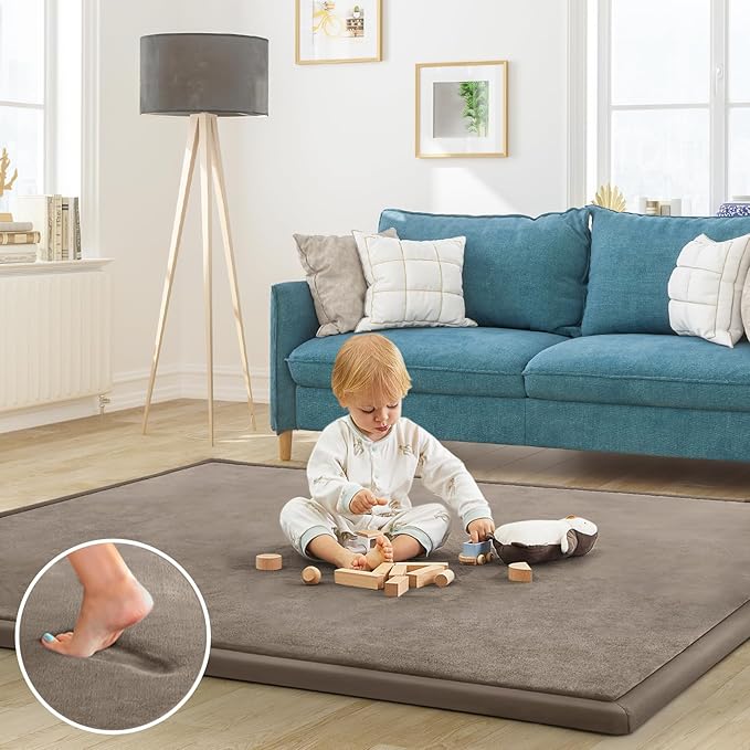 Baby Play Mat for Floor Nursery Rug Muscle Mat Area Rug Playroom Rug 47"x47" Playpen Mat Elastic Foam 1.3" Thick Crawling Mat for Babies,Toddlers, Infants, Kids,Camel