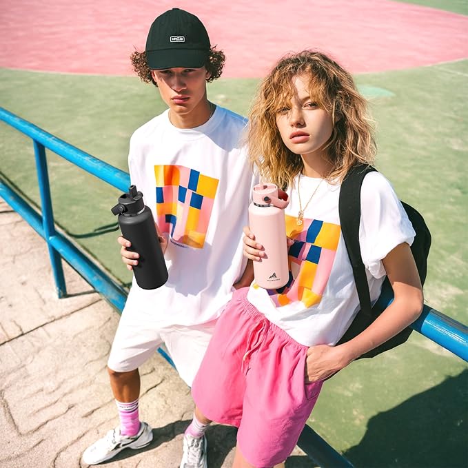 24 oz Vacuum Water Bottle for School: Lightweight, Leakproof, Flex Cap, BPA-Free, Cupholder Friendly, Vacuum Flask with Straw for Girl, College, Outdoors, Sport, Daily, Gift, Classroom (Citrus Dream)