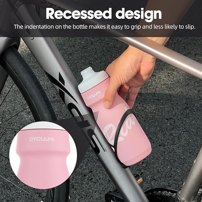 Bike Water Bottle 22oz/650ml Cycling Squeeze Water Bottle BPA Free Leakproof Easy-Squeeze Sports Bottles for Bicycle Gym Camping Hiking Cherry Blossom Pink