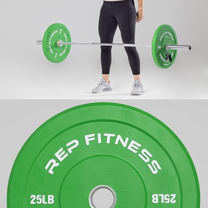 REP Color Bumper Plates LB Olympic Barbell Weights – Rubber Training Discs for Home Gym Strength Lifting, Low Bounce Durable, Weight Pairs & Sets 10 15 25 35 45 Pound Options