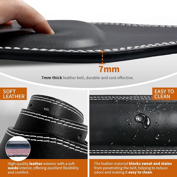 7mm Leather Weightlifting Belt, 4”& 6”Width, Double Prong Power Belt for Gym Bodybuilding, weightlifting, powerlifting, squats and deadlifts