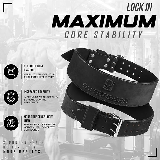 Real Leather Weight Lifting Belt - 7mm Gym Belt for Strength Training - Adjustable Buckle Weight Lifting Belts for Men & Women with Core Back Support