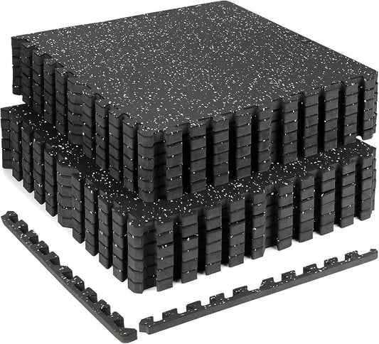 0.79" Extra Thick Rubber Top Gym Flooring, 12 Tiles 48 Sq Ft Heavy Duty Interlocking Exercise Mats, High Density EVA Foam Non-Slip Workout Mat for Home Gym & Garage, 24x24in, Black/White