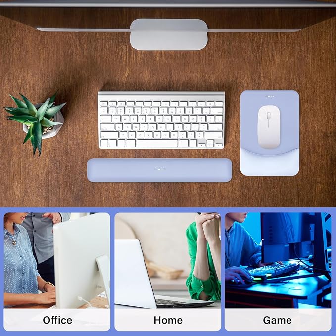 MOSISO Wrist Rest Support Mouse Pad & Keyboard Set, Slate Blue | Rectangular Ergonomic Mousepad, Non-Slip Base, Home/Office Pain Relief & Easy Typing, Neoprene Cloth & Raised Silicone Lining