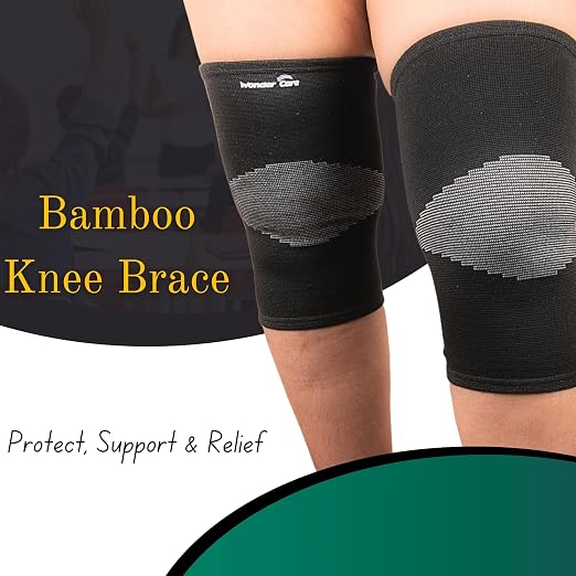 Wonder Care 2-Pack Bamboo Knee Compression Sleeve for Men and Women, Compression Knee Sleeve for Running, Volleyball, Gym Weightlifting Made from Bamboo Yarn, Perfect Knee Brace for Knee Pain and Enhanced Comfort - 1 Pair