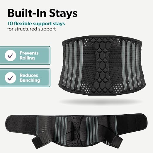 BraceAbility Lumbar Brace for Men and Women - Lower Back Support Belt for Lifting, Work, Standing All Day - Breathable Mesh, Flexible Comfort Fit for Everyday Wear - Adjustable Compression (M Black)