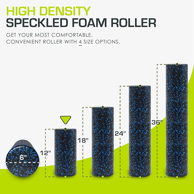 ProsourceFit High Density Foam Rollers 12 - inches long, Firm Full Body Athletic Massage Tool for Back Stretching, Yoga, Pilates, Post Workout Muscle Recuperation, Black/Blue