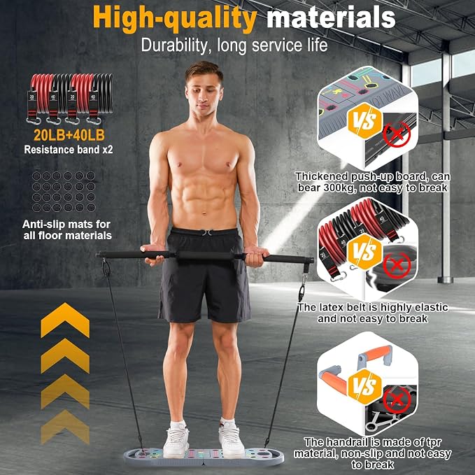 HOTWAVE Push Up Board, Portable PushUp Board, Foldable 20 in 1 Push Up Bar | Multifunctional Pushup Handles for Floor, Professional Strength Training Equipment For Men and Women at Home Gym