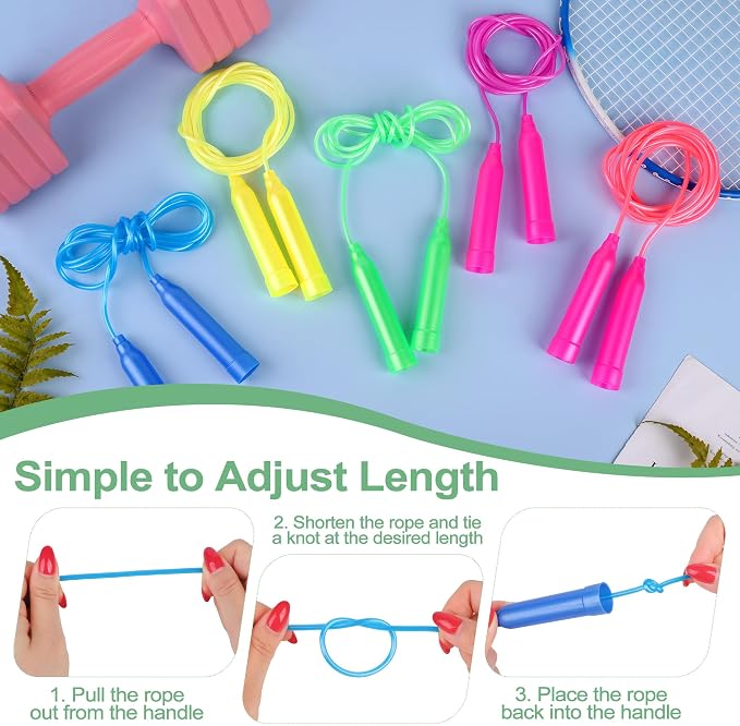 Elcoho 96 Packs Jump Rope Set, 7.3 Feet Adjustable Skipping Rope, Colorful Outdoor Jump Ropes for Outdoor Activity Birthday Party Favors