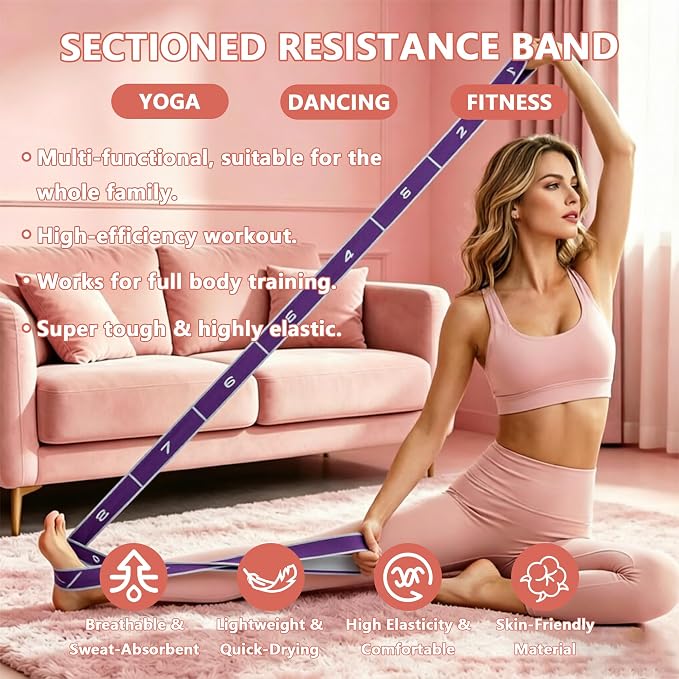 Fabric Exercise Straps, Number Stretch Resistance Bands with 10/12 Loops | Stretching Strap for Exercise, Physical Therapy, Rehab & Flexibility, Home Gym Equipment for Yoga, Pilates, Dance, Gymnastics