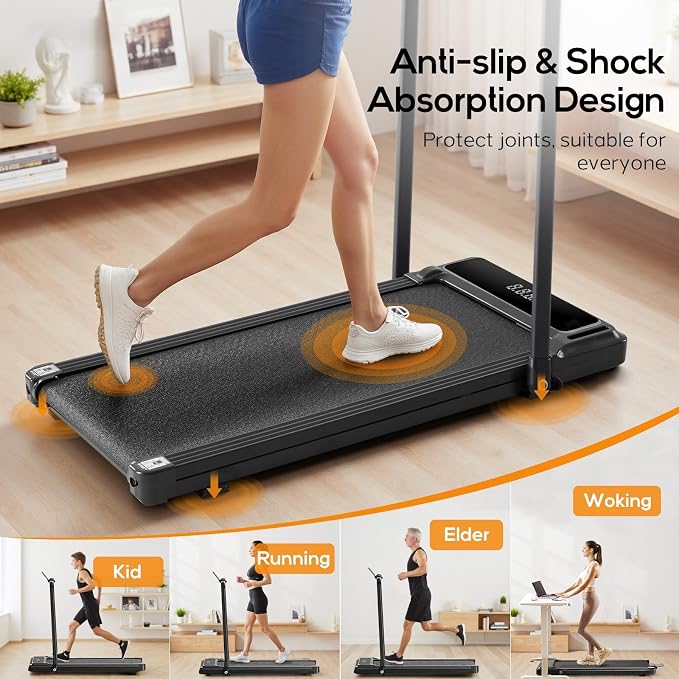 Walking Pad Under Desk Treadmill, Portable Compact Electric Walking Treadmill, Quiet Fitness Machine with Remote Control & LED Display for Home Office