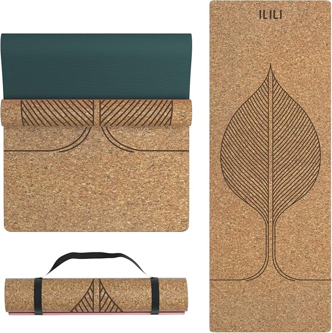 ILILI Eco-Friendly Cork Yoga Mat 1/4 inch Thick, 72''L*26''W, Non Slip Lightweight Cork and TPE Soft Exercise & Fitness Mat, Ideal for All Types of Yoga, Home, Gym & Studio Workouts