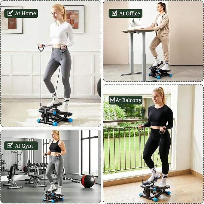 Compact Mini Stair Stepper with Resistance Bands for Home Fitness, 300 LBS | LCD Monitor, Adjustable Height, Dual Hydraulic System, Quiet Operation, No Assembly Required, Easy Storage