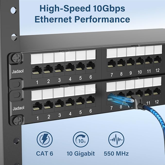 Jadaol 48 Port Patch Panel 10Gbps Rackmount Punch Down Network Panel | 110 IDC, 50μ Gold Plated RJ45 Contacts, PoE/PoE+/PoE++ Compatible, Cat6 2U RJ45 Ethernet Panel for 19-inch Racks/Cabinets