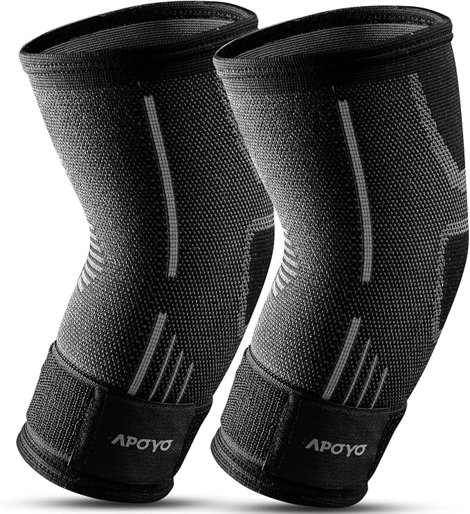 APOYO Elbow Brace for Tendonitis and Tennis Elbow (Shipped From USA), Elbow Compression Sleeve (Pair), Tennis Elbow Brace for Men and Women, With Adjustable Strap for Weightlifting, Arthritis, Workouts, Reduce Joint Pain During Fitness Activity (Large)...