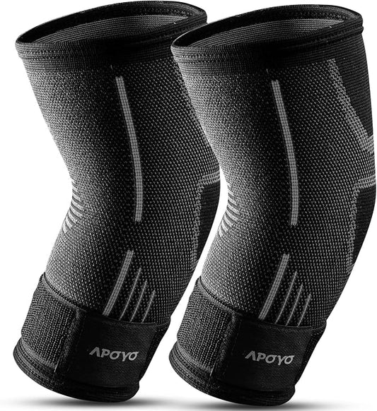 APOYO Elbow Brace for Tendonitis and Tennis Elbow (Shipped From USA), Elbow Compression Sleeve (Pair), Tennis Elbow Brace for Men and Women, With Adjustable Strap for Weightlifting, Arthritis, Workouts, Reduce Joint Pain During Fitness Activity (Large)...