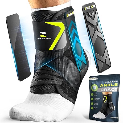 ZOELION Ankle Brace for Men Women with Self-Adjusting Side Pads, [Slim Fit & Flex Support] Ankle Stabilizer Support, Quick Hook & Loop Lace Up Ankle Brace for Sprained Ankle,Injury Recovery,Sports, M