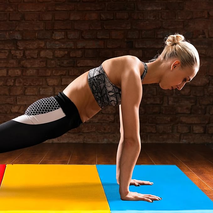 BalanceFrom 6x2 Feet 3-Panel Folding Gymnastics Mat – 1.5-Inch Thick Pad with Vinyl Surface and Carrying Handles for Tumbling, Yoga, Pilates, Home Workouts, and Martial Arts