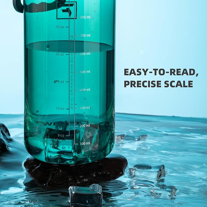 Fanhaw 32 oz Clear BPA-Free Tritan Water Bottle with Fast-Flow Spout Lid, BPA-Free & Leak-Proof Wide-Mouth Reusable Bottle for Gym, School & Office, Back to School Essentials (Dark Green)