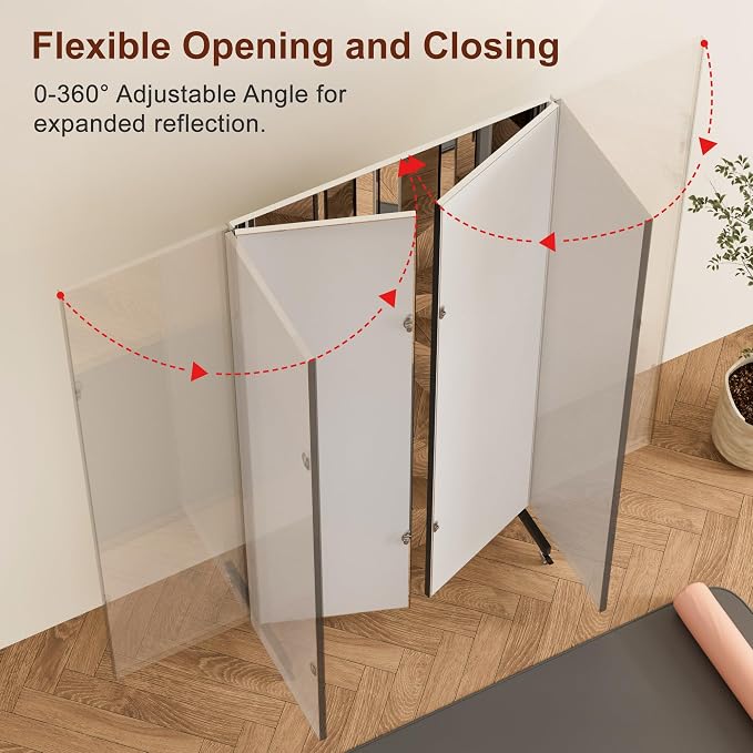 brisafe NanoMirror Non-Glass Ultra-Light Foldable Home Gym on Wheels, 71"x71" Extra Large Full Body Unbreakable Shatterproof Mirror, 360° Swivel for Yoga, Dance, Fitness Studio & Home Gym, Black