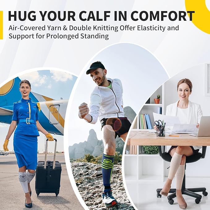 CAMBIVO Calf Compression Sleeve for Men Women Footless | Graduated Compression, Shin Splint Relief, Moisture Wicking, Running Standing Travel, 4D Knit Anti-Slip, Varicose Veins