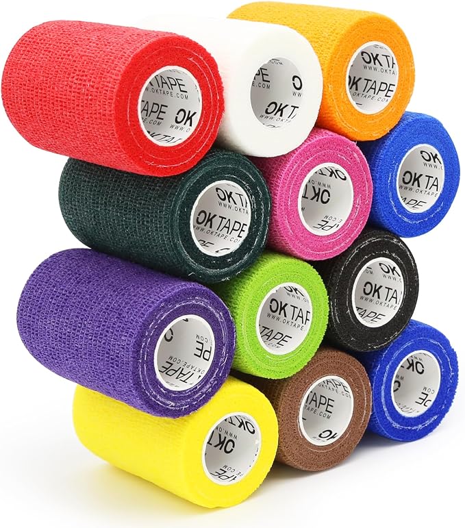 OK TAPE Self Adherent Cohesive Bandages Wrap 12Packs 3" x 5 Yards | Non-Woven Elastic for Thumb Finger Wrist Ankle Self Adhesive Bandage Wrap Breathable Vet Wrap Bandages Tape (Mixed Colors)