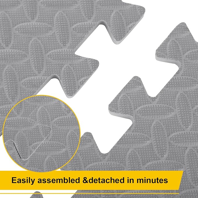 Ecally 100 Pcs 12 x 12 Gym Mat Foam Floor Mats for Home Gym Covers 96 Sq Ft Puzzle Exercise Square Interlocking Carpet Tiles with Border for Workouts Equipment Yoga Pilates (Gray)
