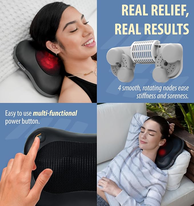 Zyllion ZMA-13 Back and Neck Massager with Heat for Pain Relief, Black | Shiatsu, Deep Tissue, 3D, Electric, Kneading, Massage Pillow, Muscle Therapy, Doctor Recommended, Car Adapter, Not Cordless