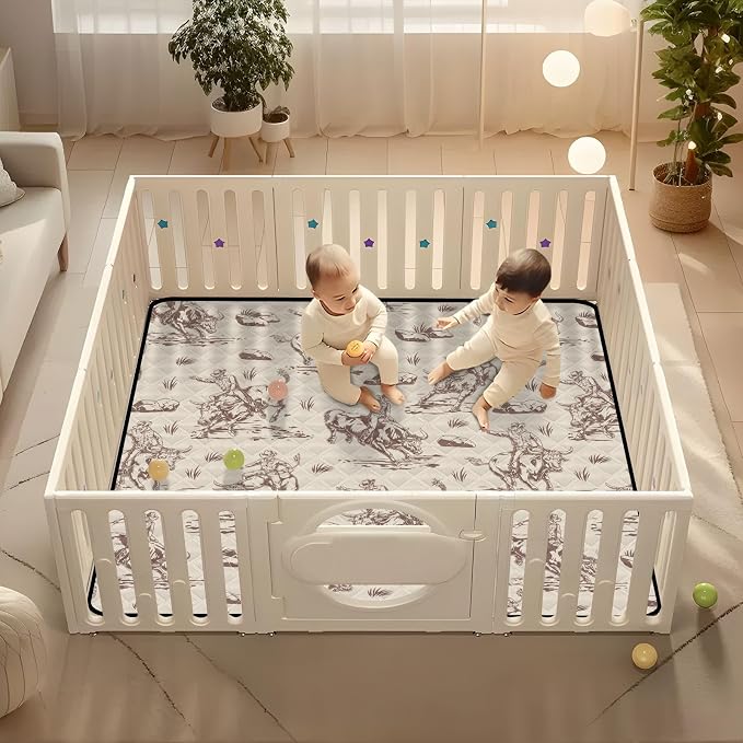 Baby Play Mat Western Cowboy Horse 50" X 50" Play Gym Crawling Mat Soft Non-Slip Portable Picnic Floor Mat for Infant, Babies, Toddler, Kids