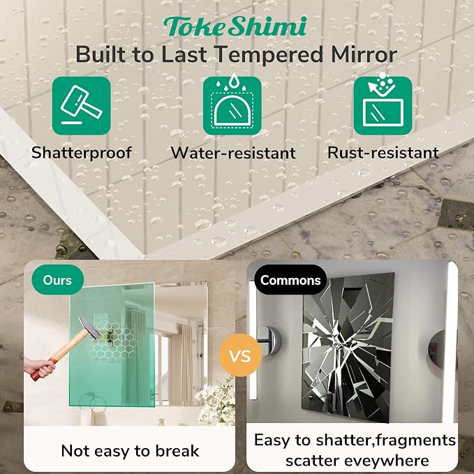 40x30 Frameless Mirror Bathroom Rectangle, Bathroom Vanity Mirror Beveled with 1" Beveled Edge, Shatterproof Farmhouse Mirrored Wall Mounted for Living Room, Entryway, Restroom