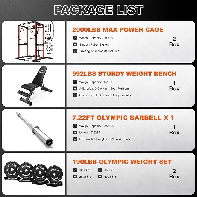 JELENS S21 Power Cage, Multi-Function Power Rack with Adjustable Cable Crossover System, 2000LBS Squat Rack for Home Gym with More Training Attachments